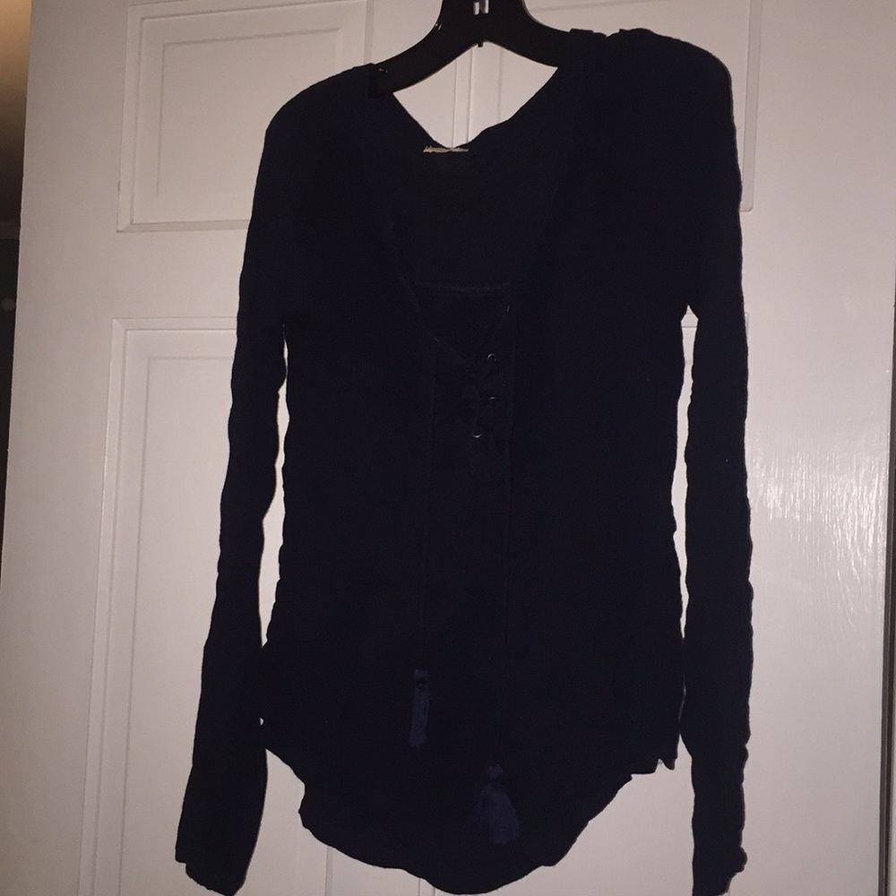 Long sleeve lace up blouse